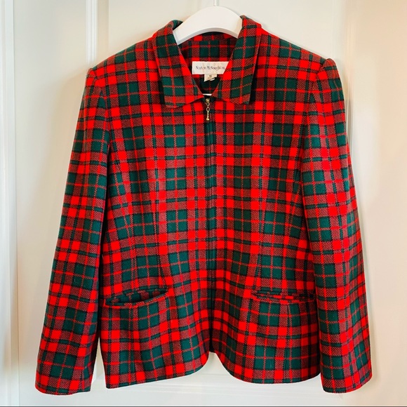Vintage Red Tartan Zipper Closure Blazer Jacket - Picture 4 of 14